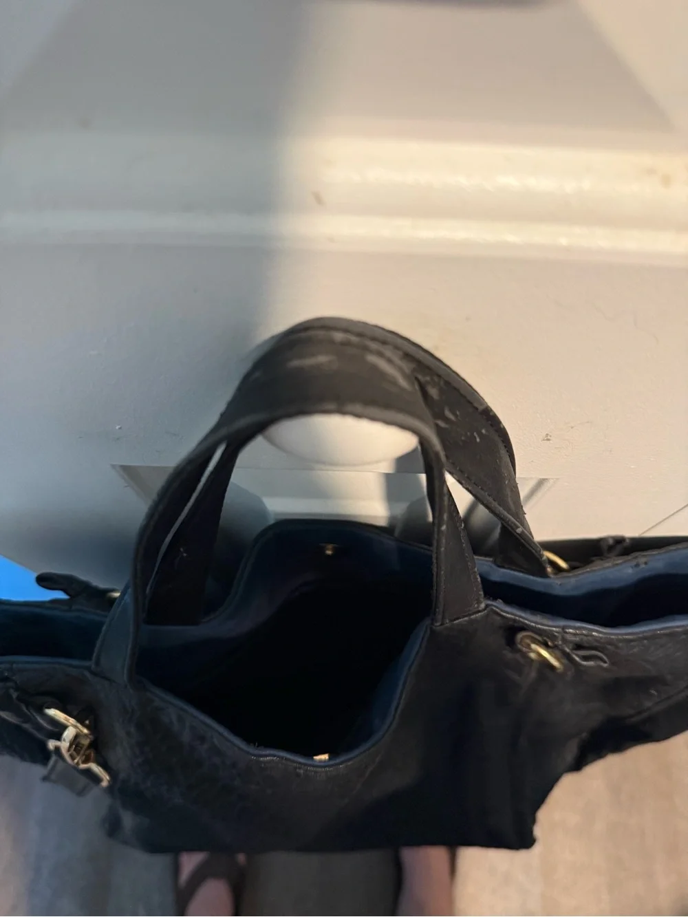 French Connection Black Textured Leather Tote with Shoulder Strap